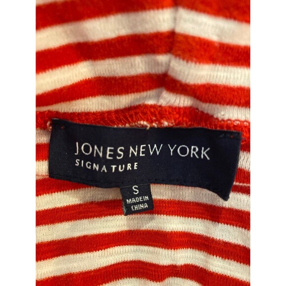 Jones New York Top Size Small Red White Stripes Cowl Tie Neck Dropped Shoulder - Picture 7 of 10